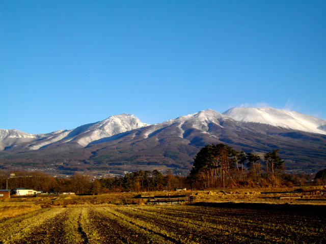 雪が積もった山々